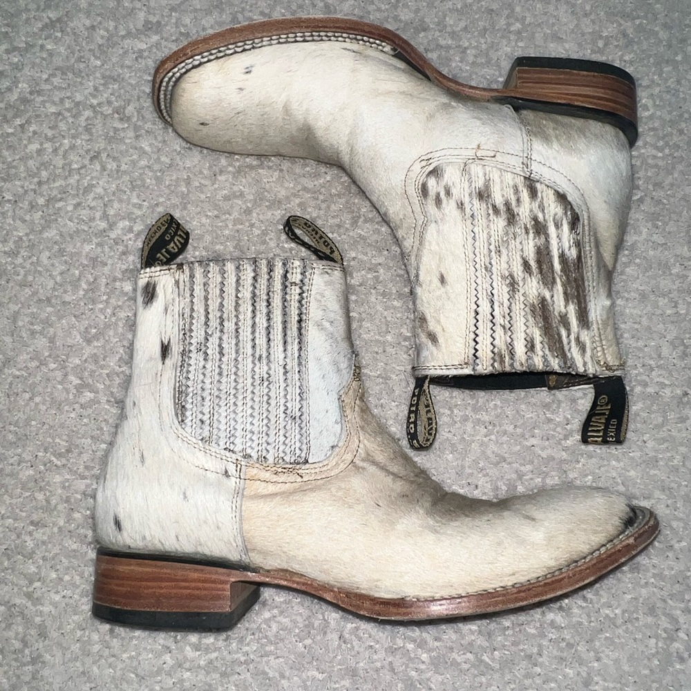Handcrafted White Hair-On Hide Chelsea Boots